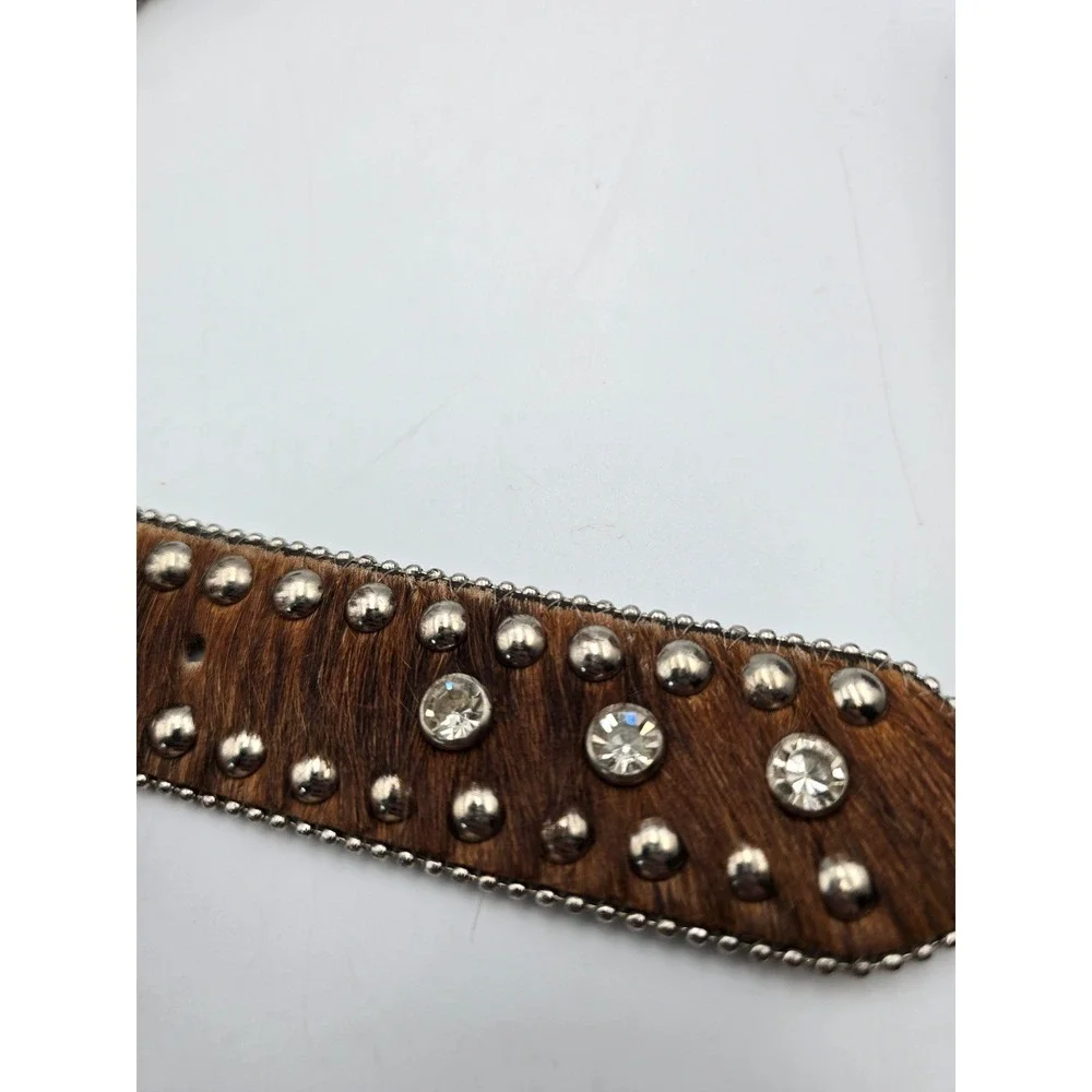 Nocona Belt Western Womens M Brown Studded Rhinestone Calf Hair Leather
